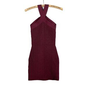 Aritzia Babaton Womens XS Sculpt Knit Criss  Cross Ribbed Bodycon Dress Burgundy